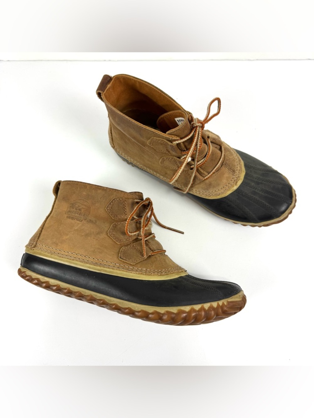 Sorel Women's Sz 8 Out 'N About Leather Duck Boots Lace Up Tan Waterproof Snow